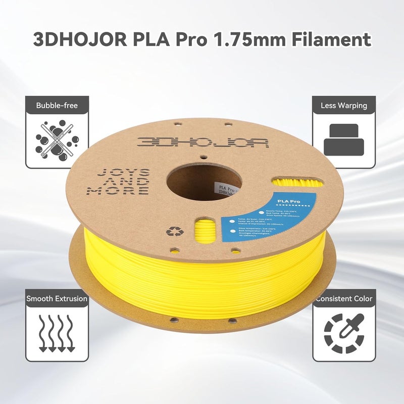 3DHoJor PLA+ Filament 1.75mm, 3D Printer Filament PLA Plus, Cardboard Spool 3D Printing Filament, Dimensional Accuracy +/- 0.03 mm, Yellow, 1kg - Image 3